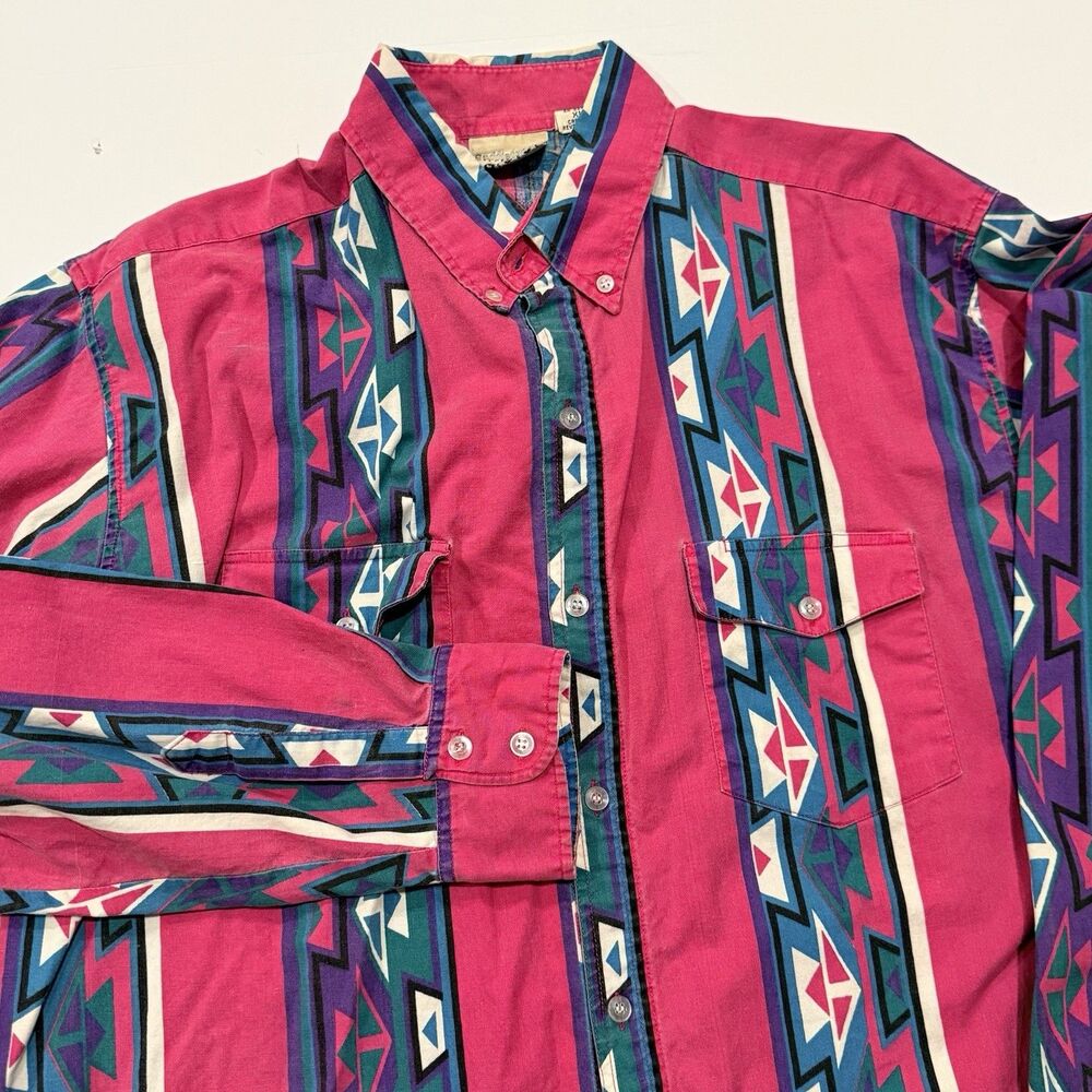 Vintage Saddlebrook Long Sleeve Short Men’s L 90’s Southwest Aztec Western Pink